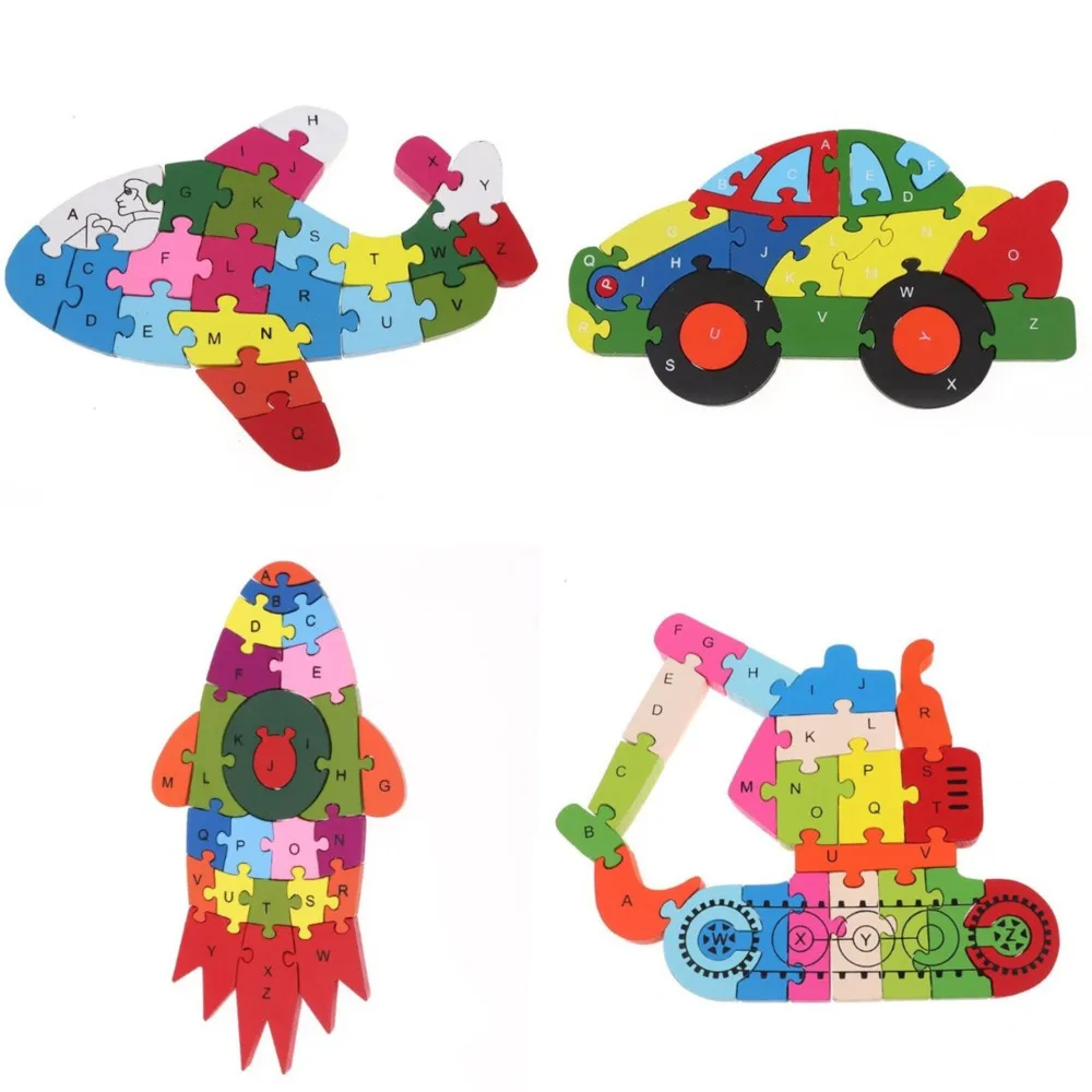 Детский мультяшный 3D пазл деревянные игрушки дорожный автомобиль самолет буквы