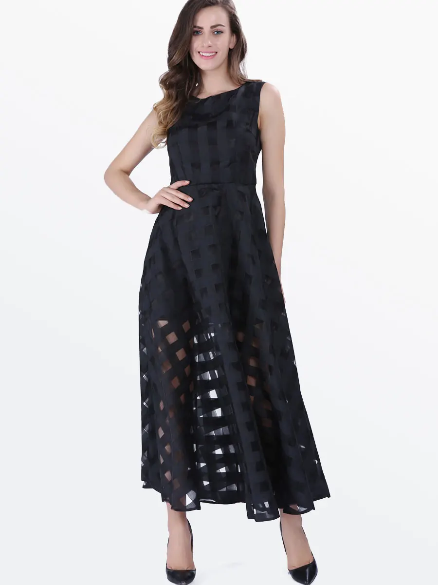 

Sale Women Dress Sleeveless Round Neck A-Line Black Women's Long Dress Casual Elegant Party Formal Dress Plus Size Vestidos