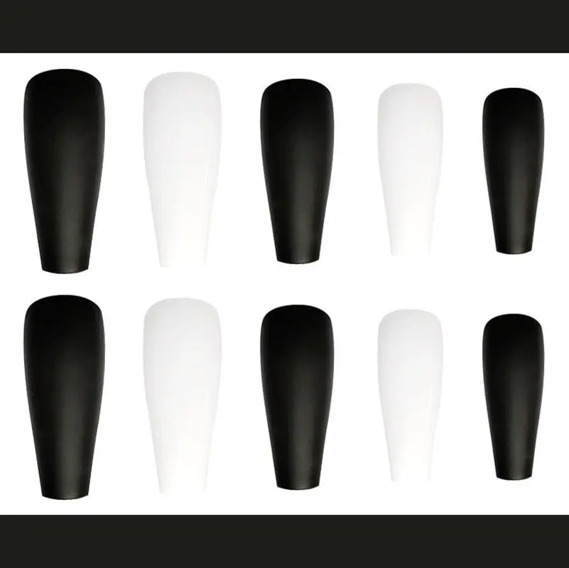 Lamemoria 24Pcs/Box Black White Mix Fake Nails Long French Ballet False Nail Press on Tip Art Decoration | Красота и здоровье