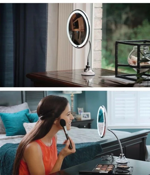 Зеркало для макияжа со светодиодный Ной лампой складное зеркало с увеличением 10