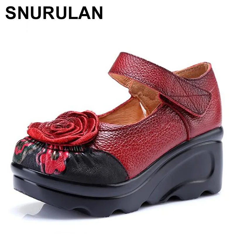 

SNURULAN Woman Genuine Leather Unique High Heel Shoes Platform Women's Shoes Flowers