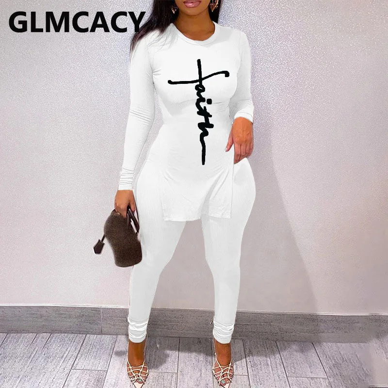 

Women Two Piece Casual Suits Long Sleeve O Neck Shirt Top & Slim Pants Set