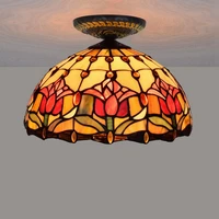 12 inch european rural tiffany colored glass red tulip ceiling lighting stair balcony gateway corridor ceiling lamp fixture