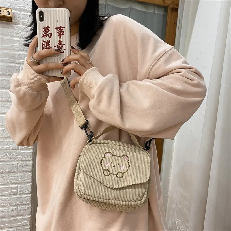 

Women Canvas Zipper Bag Preppy Style Student Tote Shoulder Messenger Bag Corduroy Bag Satchel Travel Purse Handbag