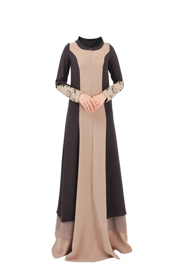 

Muslim New Color-blocking Plus Size Women's Robe, Hui Ladies Embroidered Dress