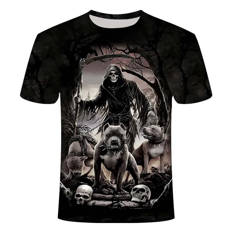 

2021 Summer Fear Men's Casuals T-shirt Horror Skull Pattern 3D Printed Top Men's and Women's Short Sleeve Street Fashion Tees