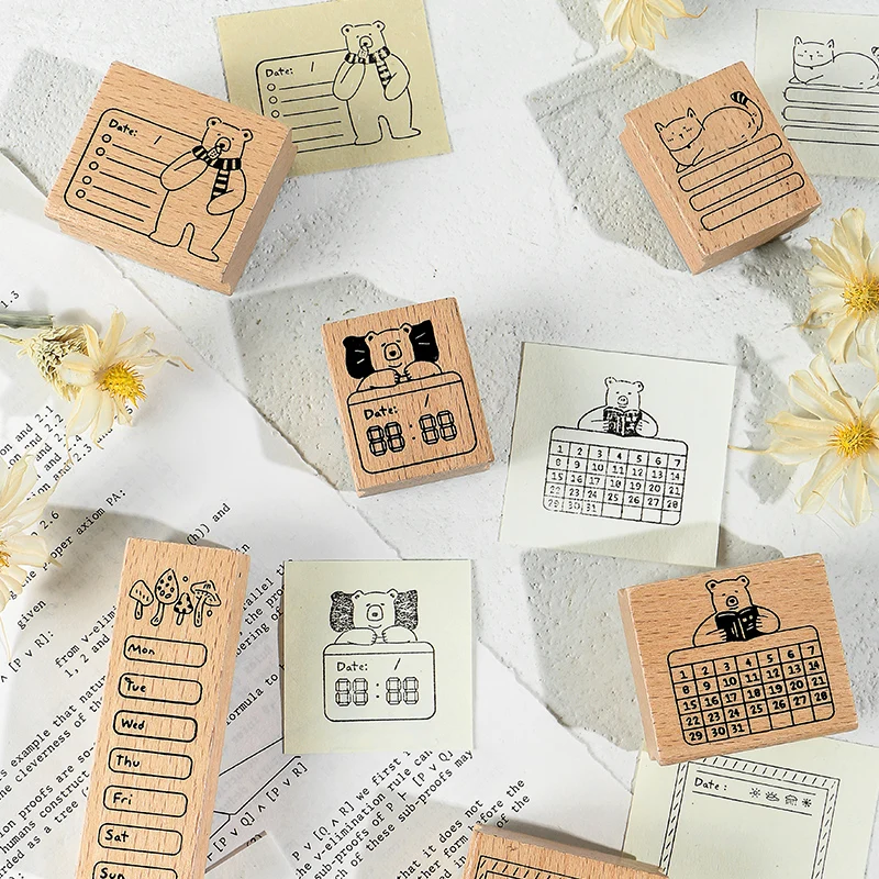 6 X винтажные функциональные серии календарь штамп набор DIY Деревянные и