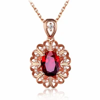 14k rose gold color flower red crystal ruby gemstones diamonds pendant necklaces for women jewelry bijoux party fashion gifts