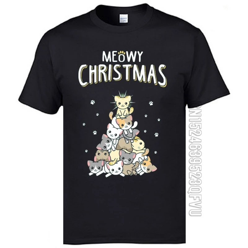 Meowy Christmas с изображением дерева и кота смешные футболки рождественским принтом в