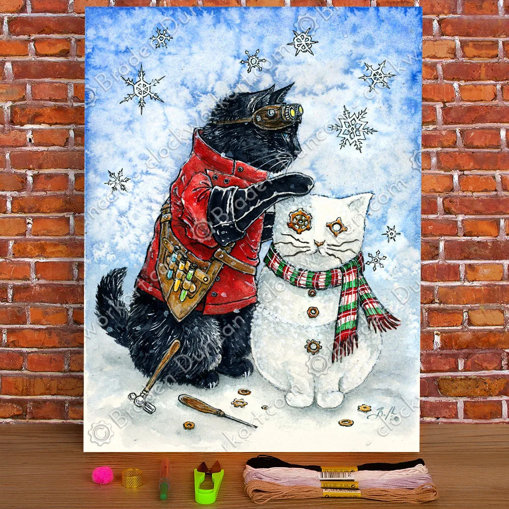 Giáng Sinh Mèo In Canvas 11CT Đeo Chéo Hoa Văn Thêu DMC Luồng Tranh Đan Sở Thích May Thiết Kế Trang Sức