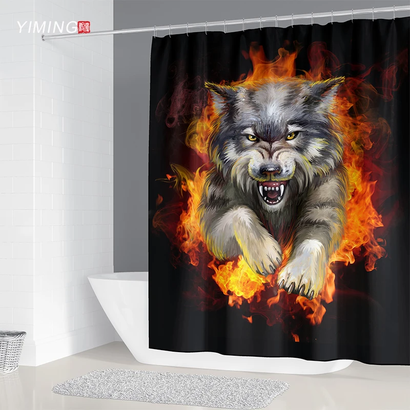 3D wolf shower curtain wild printing bathroom partition screen washable with hook Home | Дом и сад