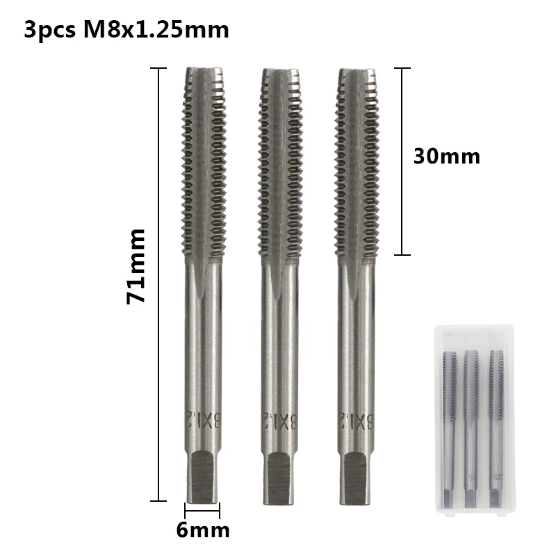 3pcs M8x1.25 3 шт. M2 M2.5 M3 M3.5 M4 M5 M6 M8 M10 M12 метрической резьбы краны винт из быстрорежущей стали кран сверла по металлу прямые человеческие волосы для наращивания, набор пробка для флейты краны ручной инструмент - Цвет: 3pcs M8x1.25