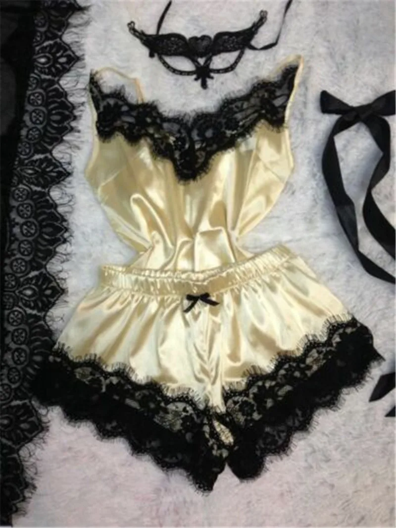 Женское кружевное шелковое ночное белье 2 шт. Сексуальная Babydoll ночная рубашка