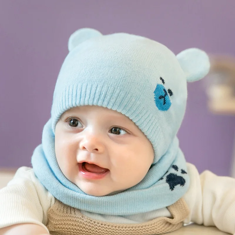 

Autumn and winter new scarf baby two-piece woolen thickened children's warm hat baby scarf knitted hat