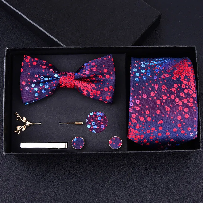 

Hi-Q набор мужских галстуков 8 см галстуков и бабочек из ткани, галстуки и зажимы для манжеты, 7 шт. в комплекте, красные галстуки для жениха и ша...