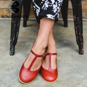Туфли на низком каблуке BONJOMARISA, в стиле ретро, повседневные, элегантные, однотонные, для отдыха, 2020