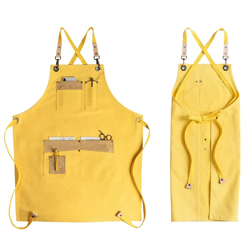 Желтый Синий Холщовый фартук с ремешком через плечо бариста ресторана официанта