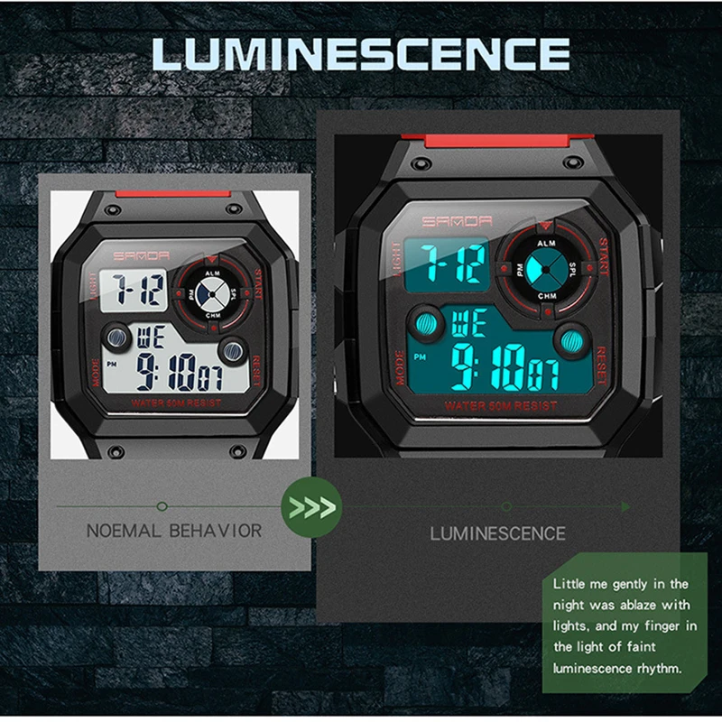 SANDA мужские часы цифровые для плавания спортивные водонепроницаемые электронные