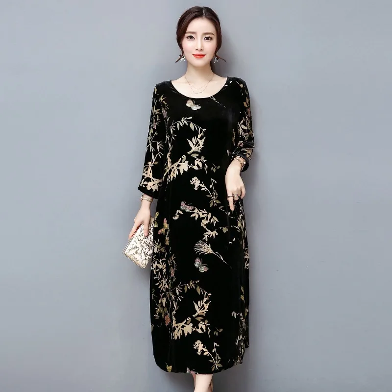 Новинка Осень зима свободные платья с вырезами и принтом женское длинное платье