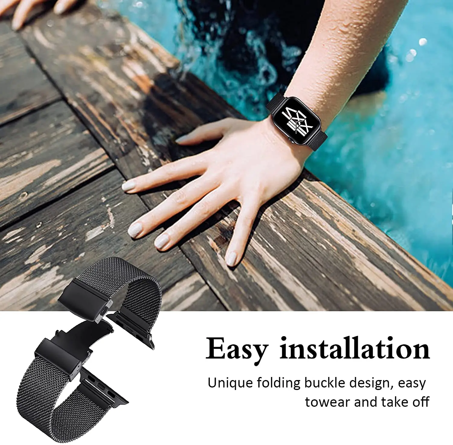 Milanese loop strap For Apple Watch band 44mm 40mm Series 6 5 4 SE Metal butterfly buckle band For iwatch band 3 2 1 42mm 38mm