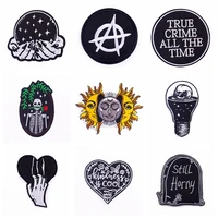 punk patch iron on patches for clothes skull embroidered patches for clothing black sticker letter patch on clothes applique diy