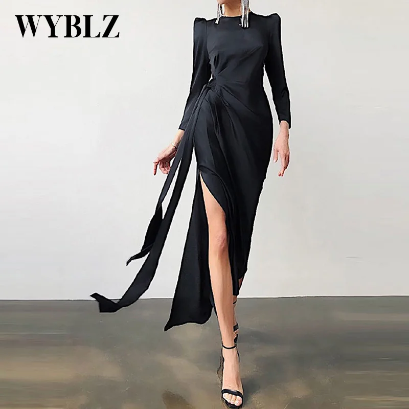 

Women Dress for New Year 2022 Simple Generous Long Dress Female Fashion Sexy Elegant Slit Maxi Dresses Black White Pink Dress