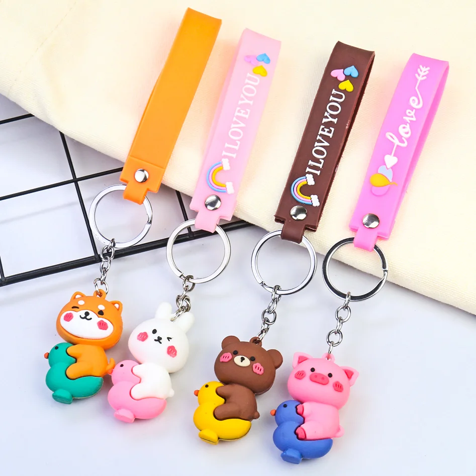 

Keychain Cute Cartoon Animal Bear Dog Rabbit Akita Pet Duck Pendant Backpack Bag Car Keychain Couple Jewelry Promotional Gifts