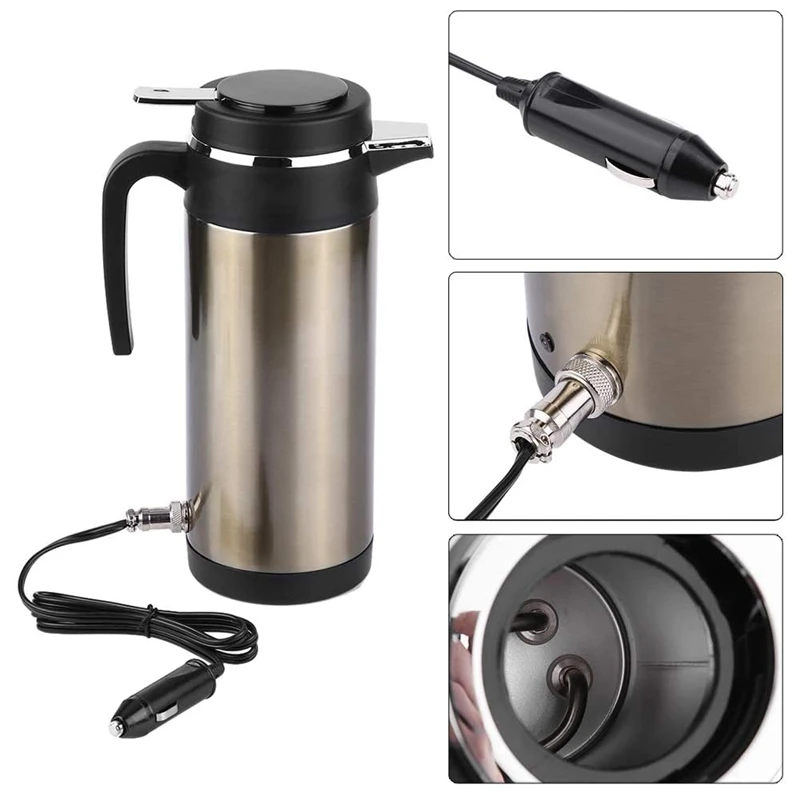 

HOT Car Kettle 12V 1200Ml Electric Car Kettle Travel Heater Large Capacity Tea Coffee Car Boiler Suitable for Camping Gold