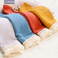 elinfant 100 cotton solid color fringe lace 2 layers skin friendly muslin swaddle blanket