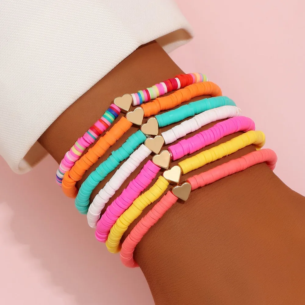 

2021 new bracelet jewelry Ye Bei copper love color soft pottery seven color combination INS handstring