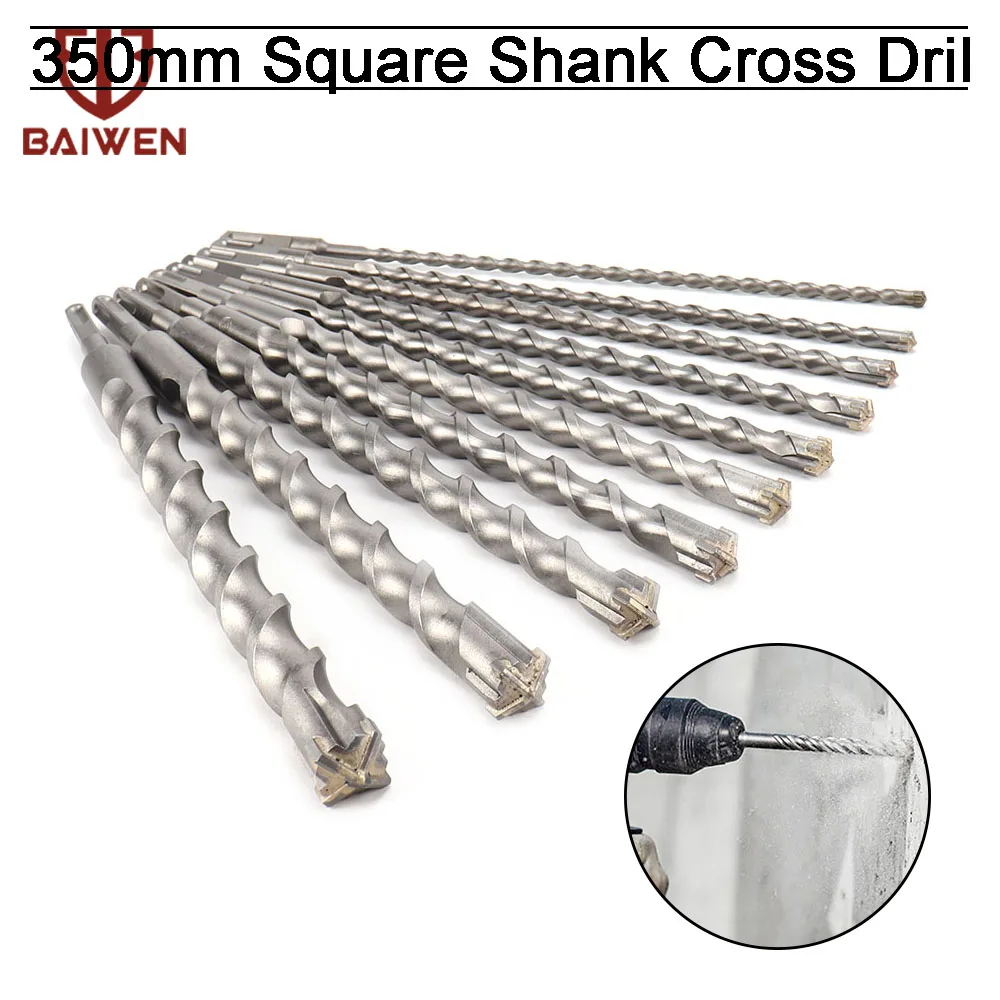 10Pcs Electric Hammer SDS+ Drill Bits Set 350mm Cross Type Tungsten Steel Alloy Drill Bits for Concrete Masonry Hole Drilling