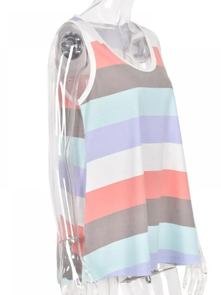 

ROPALIA Women Loose Vest Female Streetwear Tank Tops women Casual Tops Loose Stripe Sleeveless Camis