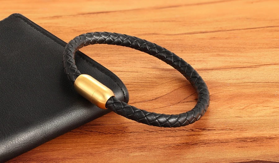 Fashion Simple Style Stainless Steel Men's Leather Bracelet Multi-color Black Leather Bangle For Boys Handsome Birthday Gift