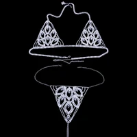 stonefans leaf sexy body accessories body chain bra set for women crystal body jewelry underwear pantie simple waist round thong