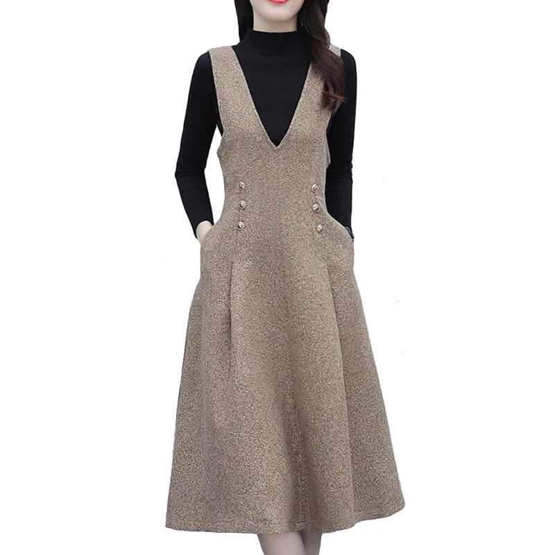 

Женский винтажный шерстяной сарафан средней длины на подтяжках, элегантный шикарный комплект из 2 предметов в английском стиле на осень и з...