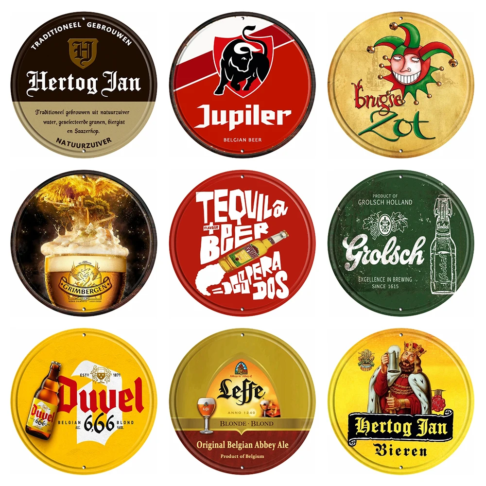 

[ Decorman ] Jupiler Hertog Jan Man Cave Metal Art Tin Dutch Belgian Beer Sign Vintage Round Painting Bar Decoration R-011 30 CM