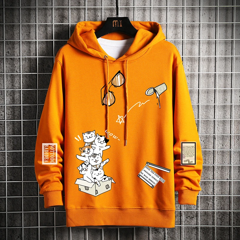 

Hoodies Cartoon Adult Cat Men 2020 Winter Fleece Anime Sweatshirt Male Hip Hop Harajuku Streetwear Leisure Coat Hoodie Men