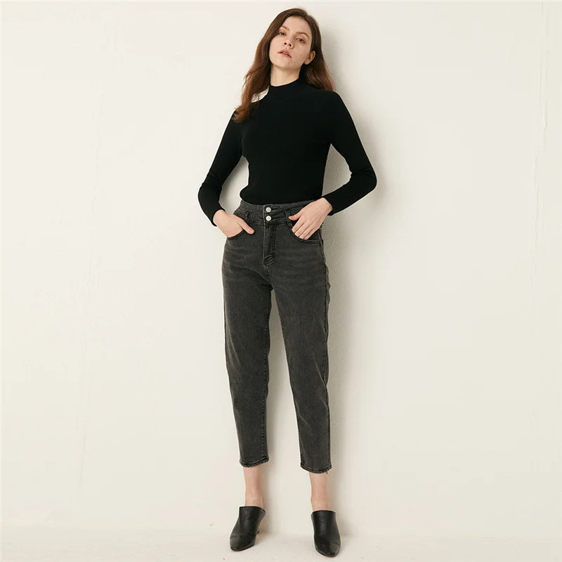 

Spring 2021 New Women's High Waist Jeans Solid Two Button Straight Pencil Pants Leisure High Elastic Comfortable Pants B148