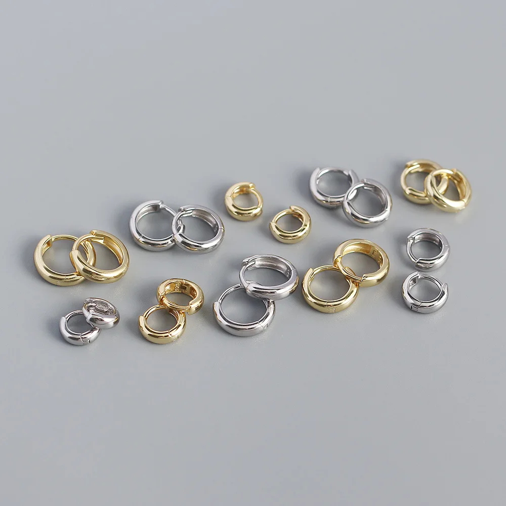 

925 Sterling Silver Minimalism Punk Rock Wide Hoop Earrings for Women Men Fashion Gothic Bohe Huggie Ear Buckle Jewelry