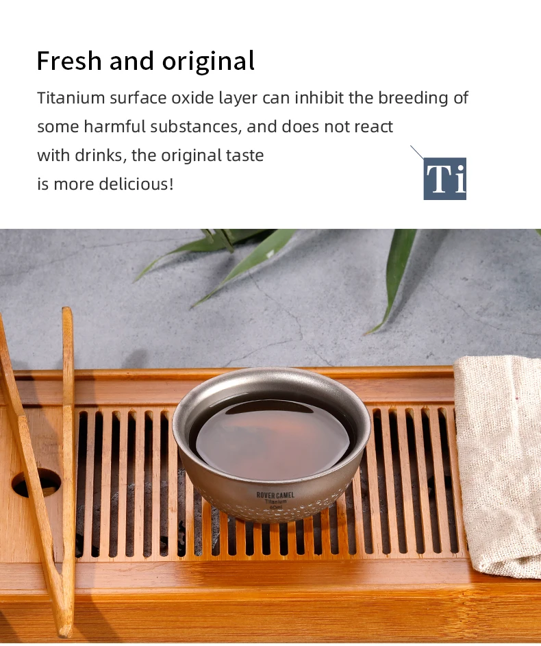 Rover Camel Pure titanium double layer small tea cup travel tea cup portable heat insulation and anti-hot kung fu tea set
