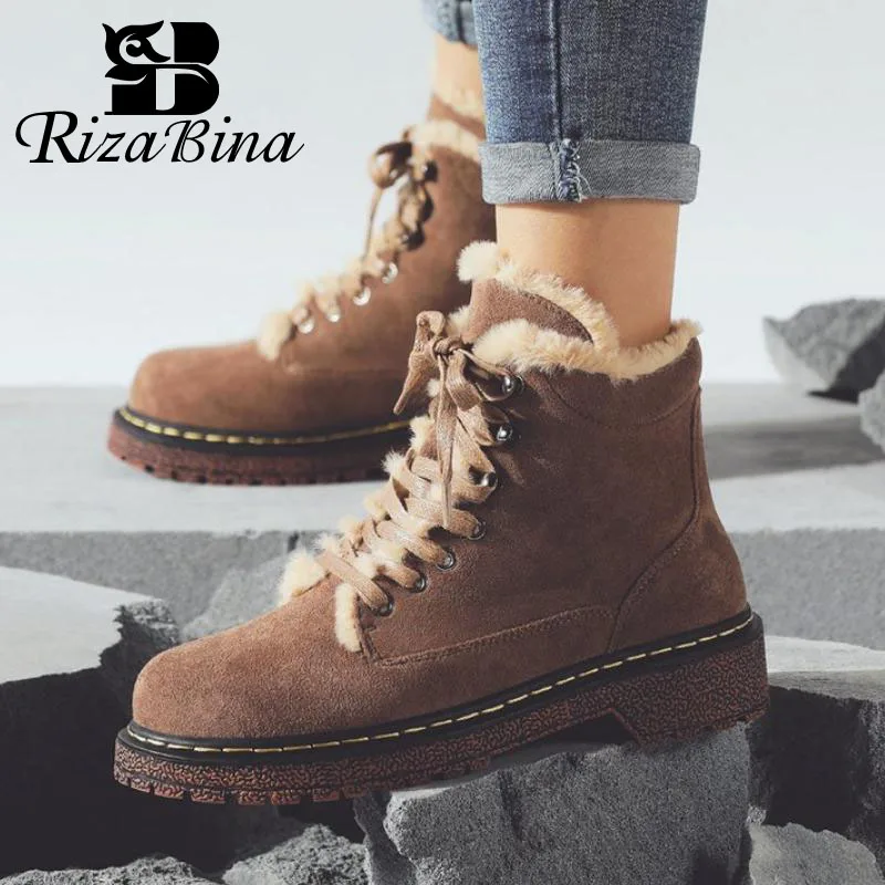 RIZABINA/Женские однотонные замшевые ботинки на молнии квадратном каблуке зимние с