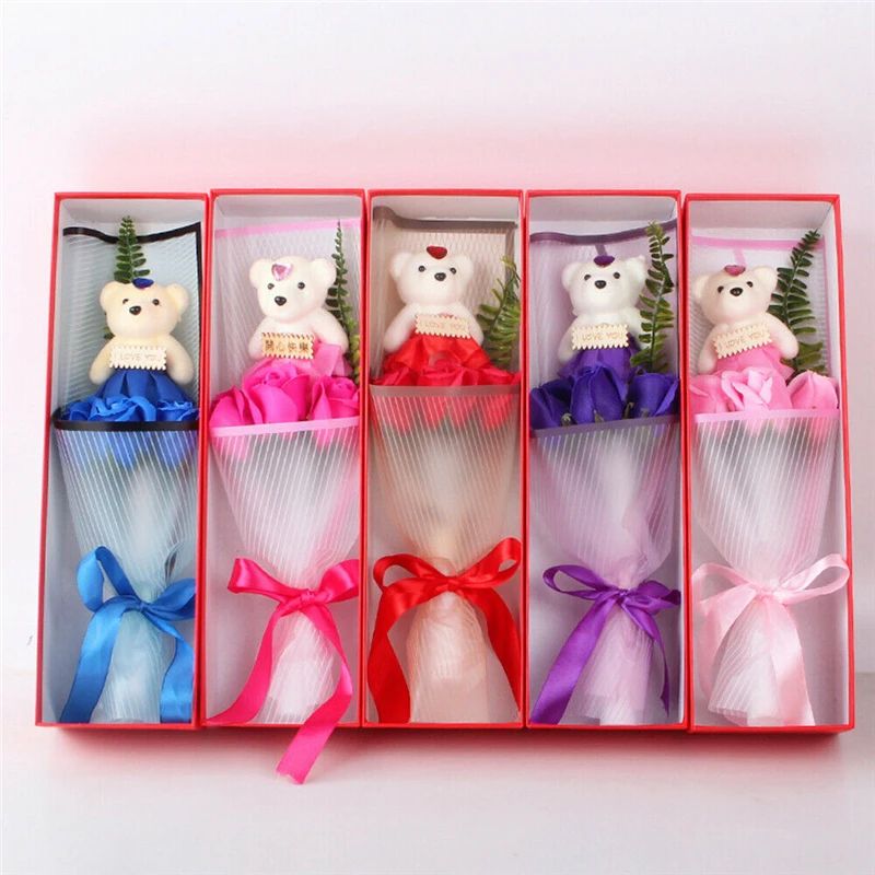 Романтические подарки на день Святого Валентина 3 мыльные розы + маленький милый