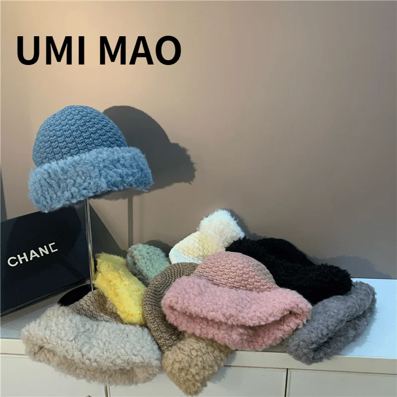 

Утолщенные теплые вязаные шапки UMI MAO на осень и зиму, шапка с пушистым носком для студентов, японская Удобная шерстяная шапка Y2K