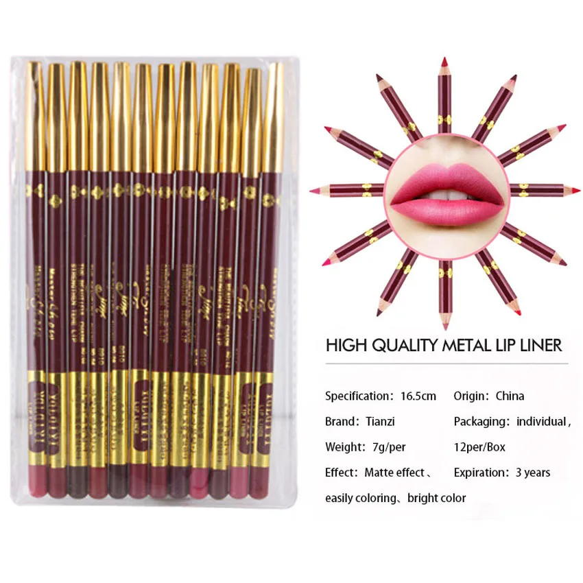 Карандаш Lipliner, цветной матовый деревянный карандаш для губ, 12 цветов, водостойкий, стойкий, легко одевается для макияжа, косметический, для салона красоты