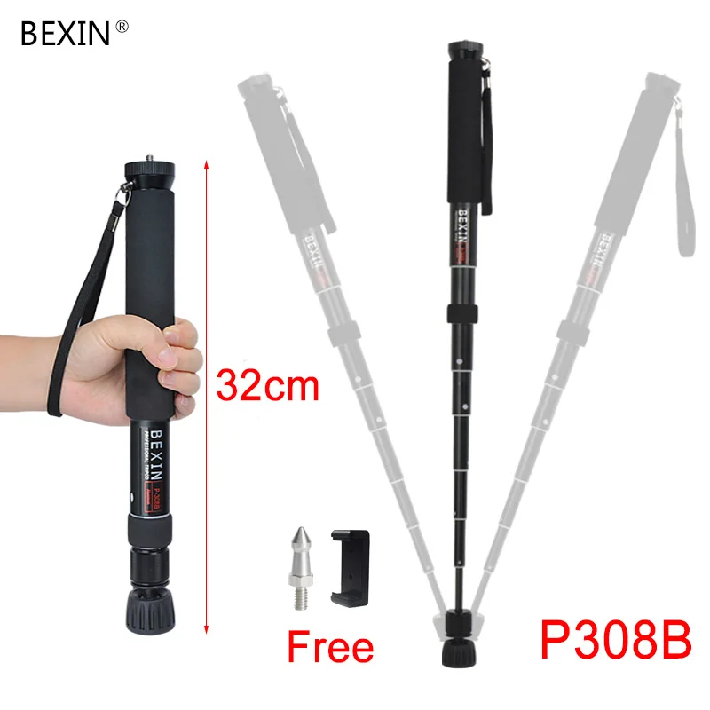 P308B BEXIN алюминий Professional Travel Выдвижная телескопическая портативный легкий ручной монопод для цифровых SLR Камера - Цвет: P308B