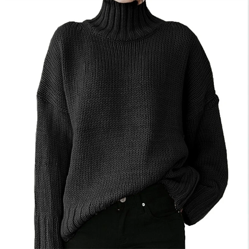 

SHUJIN Turtleneck Women Sweater Women Green Long Sleeve Pullover 2021 Autumn Winter Casual Jumper Loose Sweaters Oversized
