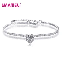 exquisite 2 color 925 sterling silver heart bracelet for bride women wedding engagement jewelry decoration full of crystal