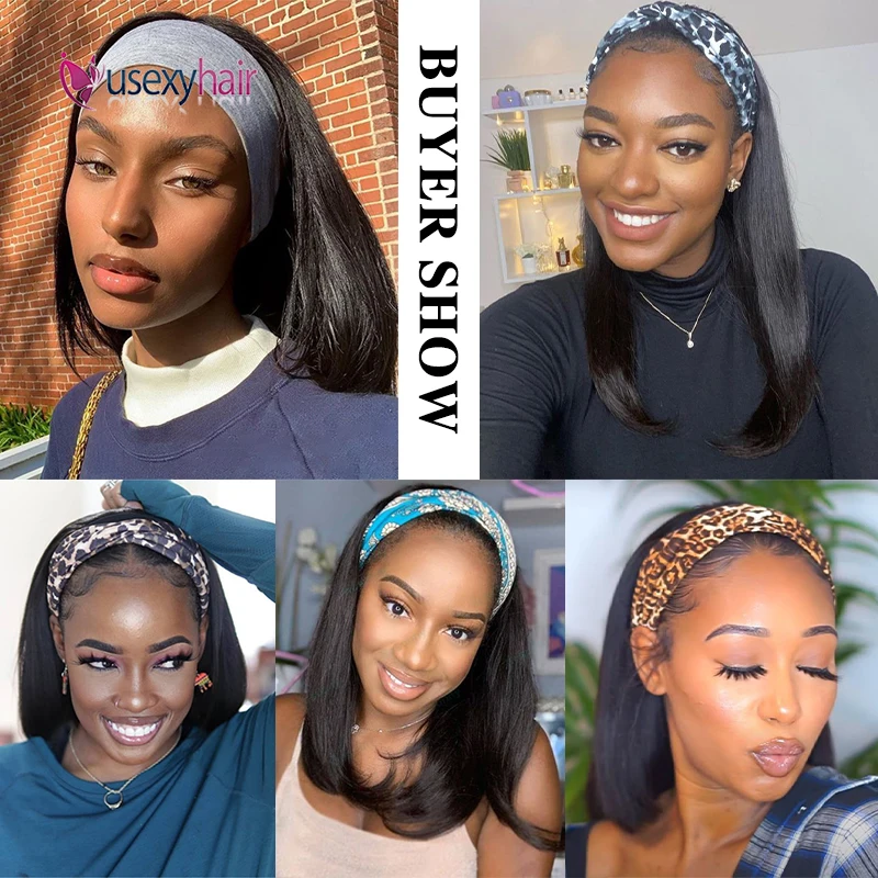 

Straight Short Bob Headband Wig Human Hair Wigs For Black Women Brazilian Remy Hair 180 Density Full Machine Made Short Bob Wig