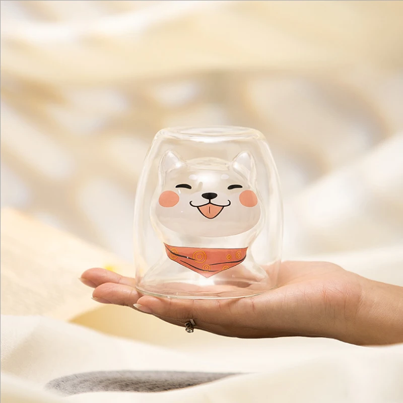 

Creative Shiba Inu Cup 200ml Children Double High Borosilicate Glass Hot Water Cup Cartoon Puppy Juice Cup Milk Cup