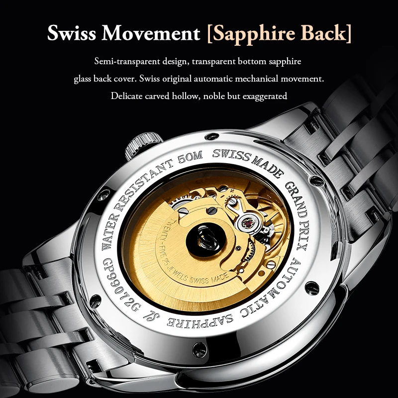 Мужские часы GRAND PRIX водонепроницаемые механические наручные для женщин
